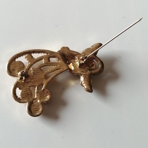 Vintage Angel Brooch Pin AB Aurora Borealis Rhinestone Goldtone Unisex - Picture 8 of 10